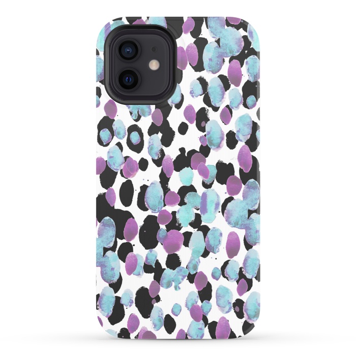 iPhone 12 StrongFit Purple blue animal print paint spots by Oana 