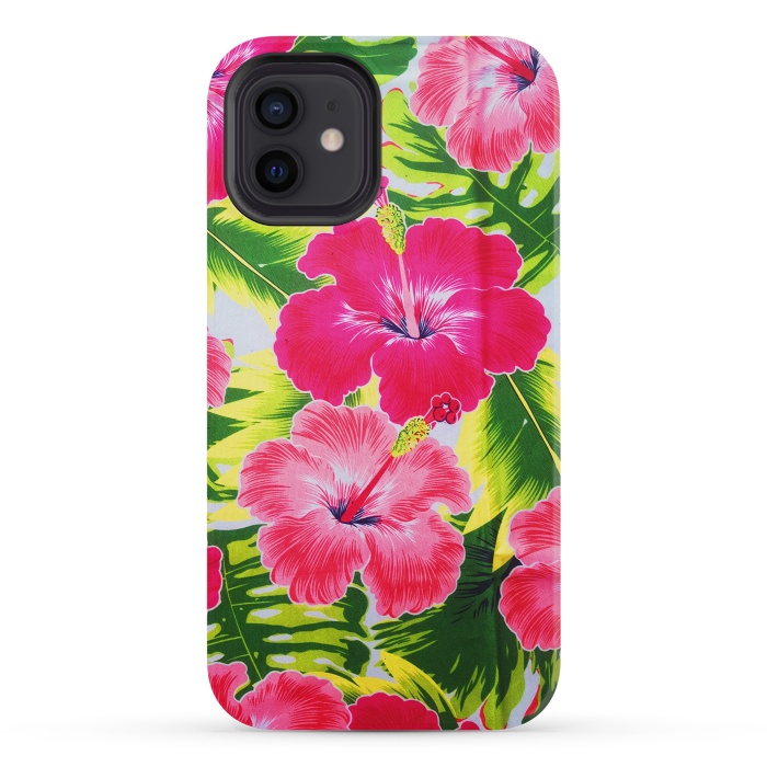 iPhone 12 mini StrongFit Hibiscus Exotic Floral Pattern by BluedarkArt