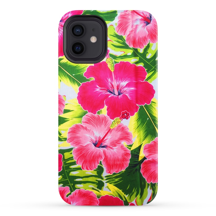 iPhone 12 StrongFit Hibiscus Exotic Floral Pattern by BluedarkArt