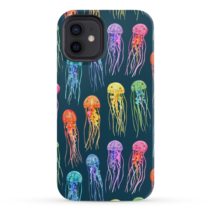 iPhone 12 mini StrongFit Little Cute Rainbow Jellyfish on Dark by Micklyn Le Feuvre