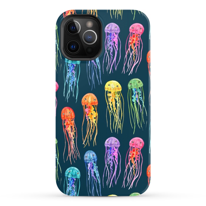 iPhone 12 Pro StrongFit Little Cute Rainbow Jellyfish on Dark by Micklyn Le Feuvre