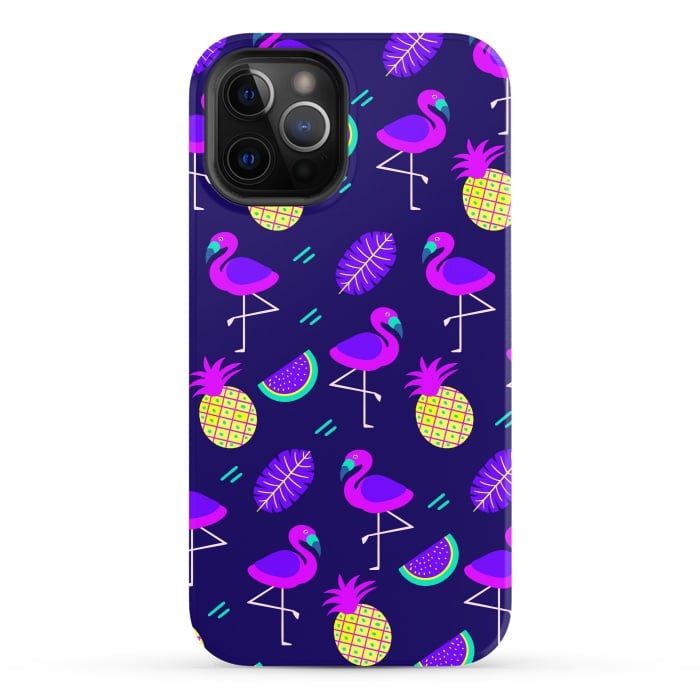 iPhone 12 Pro StrongFit Flamingos In Neon by ArtsCase
