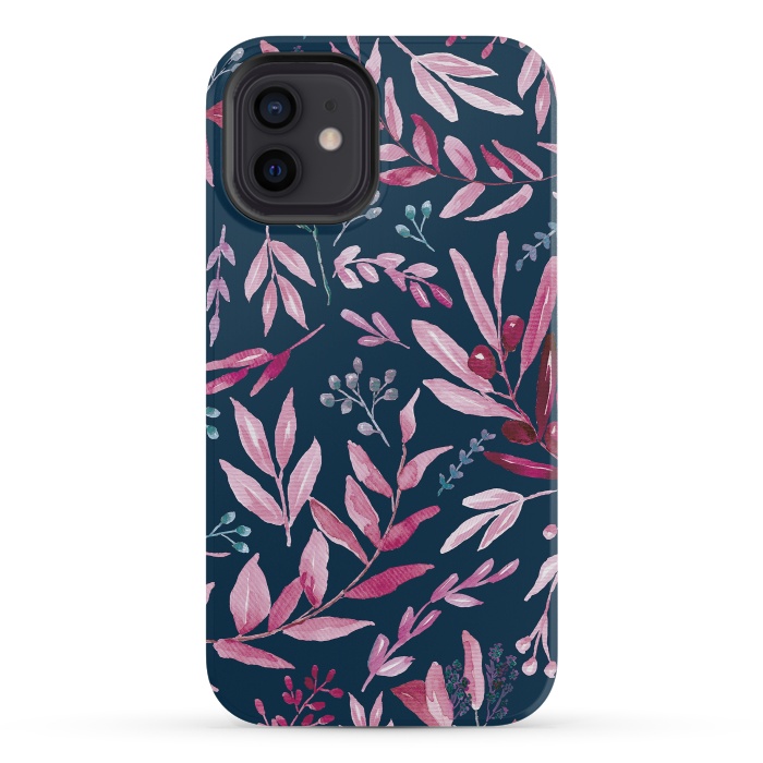 iPhone 12 mini StrongFit Eucalyptus blue and pink by Anis Illustration