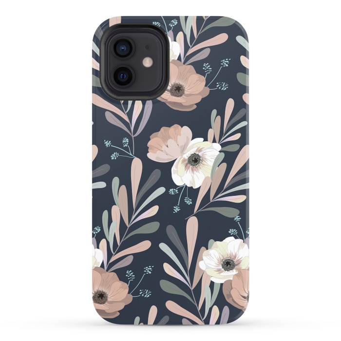 iPhone 12 StrongFit Olives and anemones - blue by Anis Illustration