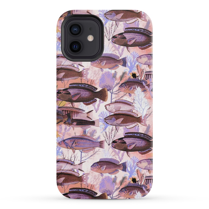 iPhone 12 mini StrongFit Colorful coral reef and fish botanical pattern by Oana 