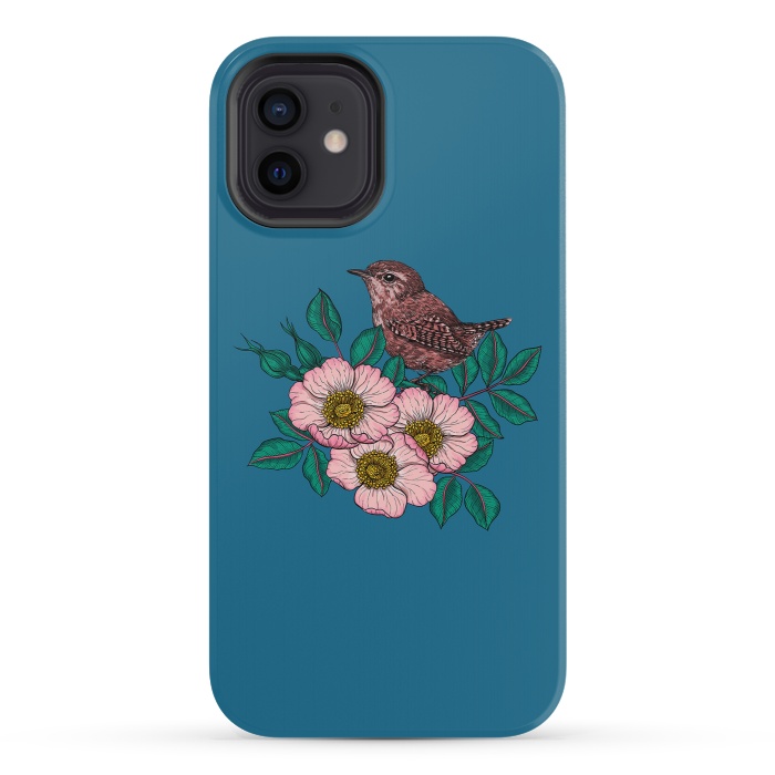 iPhone 12 mini StrongFit Wren and dog rose bouquet by Katerina Kirilova
