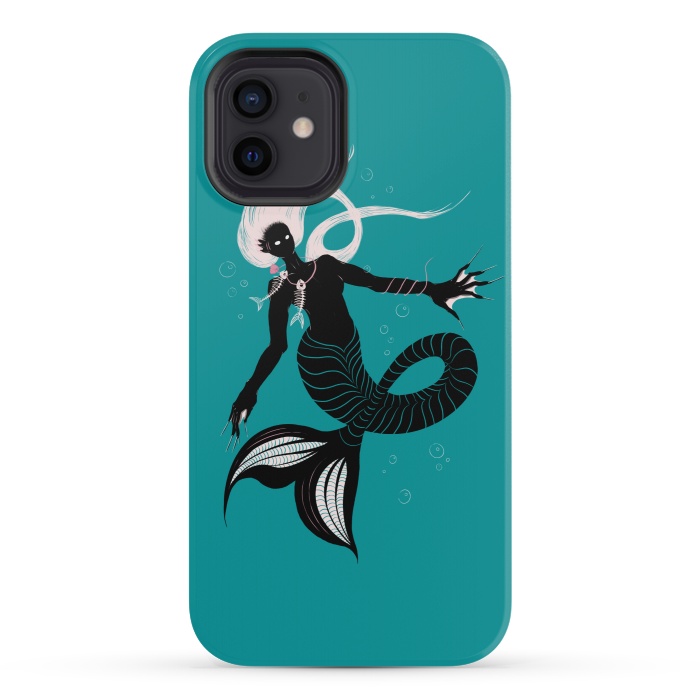 iPhone 12 mini StrongFit Creepy Mermaid With Fish Skeleton Necklace Dark Art by Boriana Giormova