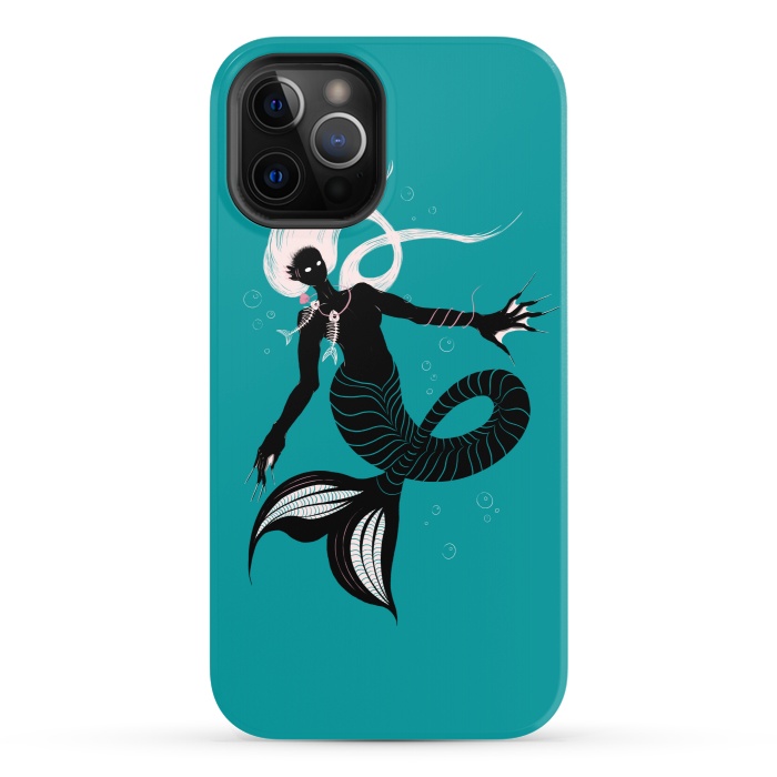 iPhone 12 Pro StrongFit Creepy Mermaid With Fish Skeleton Necklace Dark Art by Boriana Giormova