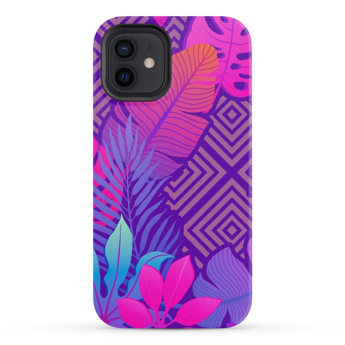 iPhone 12 mini StrongFit Tropical Lines And Leaves Patterns by ArtsCase