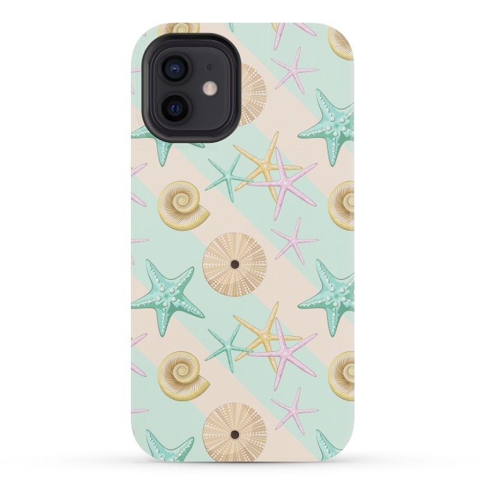 iPhone 12 mini StrongFit Seashells and starfish Beach Summer Pattern by BluedarkArt