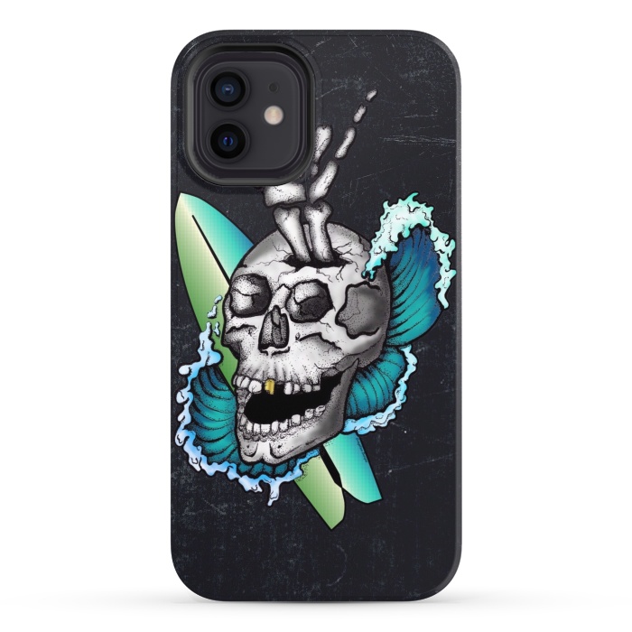 iPhone 12 StrongFit Surfs Up Skull by Gringoface Designs