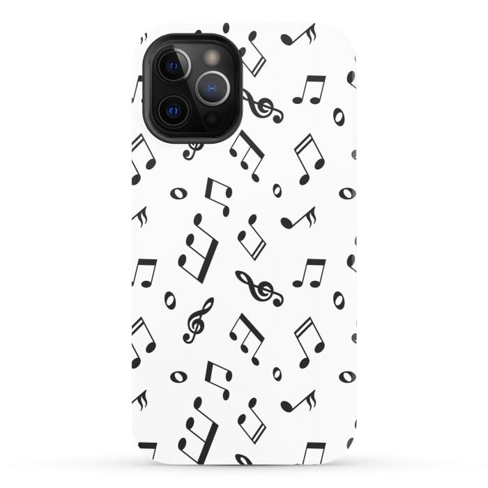 iPhone 12 Pro StrongFit BLACK AND WHITE MUSICAL PATTERN by MALLIKA