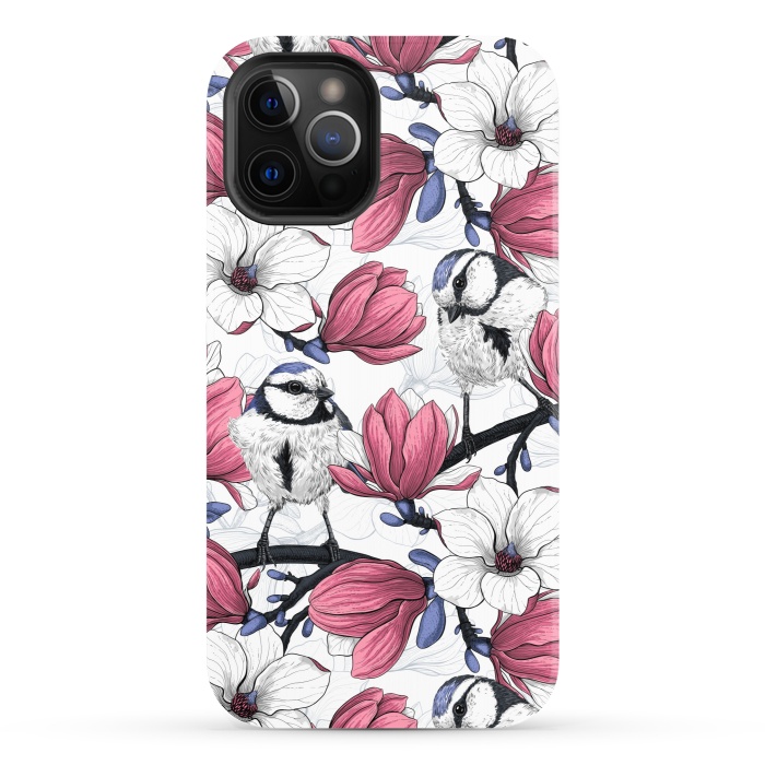 iPhone 12 Pro StrongFit Pink magnolia and blue tit birds by Katerina Kirilova