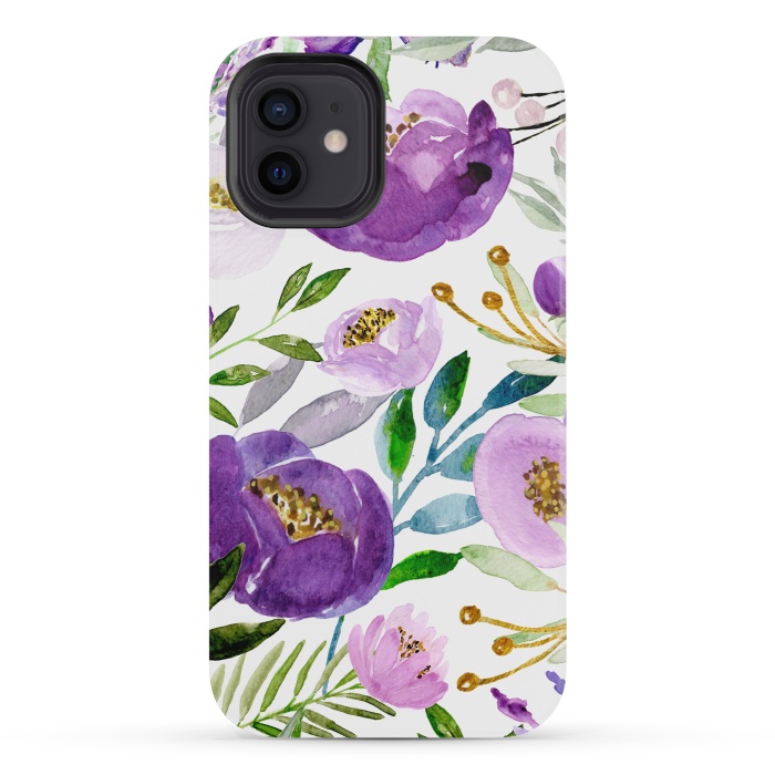 iPhone 12 mini StrongFit Whimsical Ultraviolet and Gold Florals by Allgirls Studio
