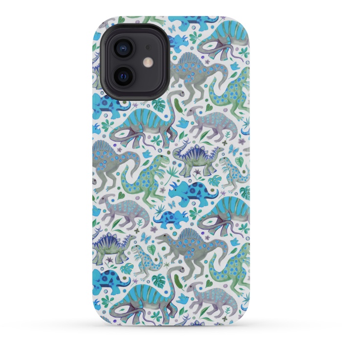 iPhone 12 mini StrongFit Happy Dinos in blue and green by Micklyn Le Feuvre