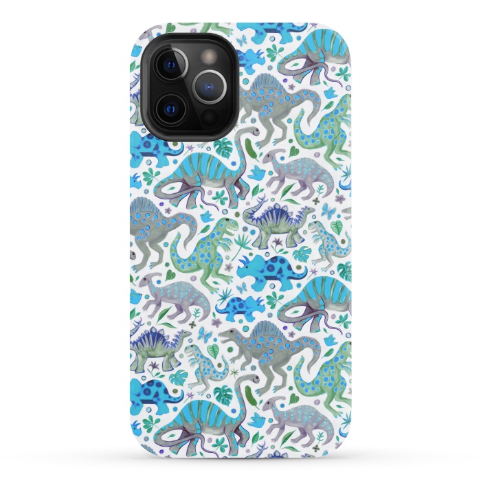 iPhone 12 Pro StrongFit Happy Dinos in blue and green by Micklyn Le Feuvre