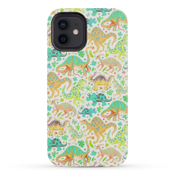 iPhone 12 mini StrongFit Happy Dinos in Citrus Colors by Micklyn Le Feuvre