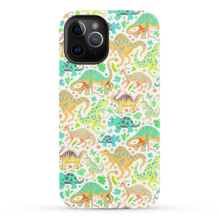 iPhone 12 Pro StrongFit Happy Dinos in Citrus Colors by Micklyn Le Feuvre