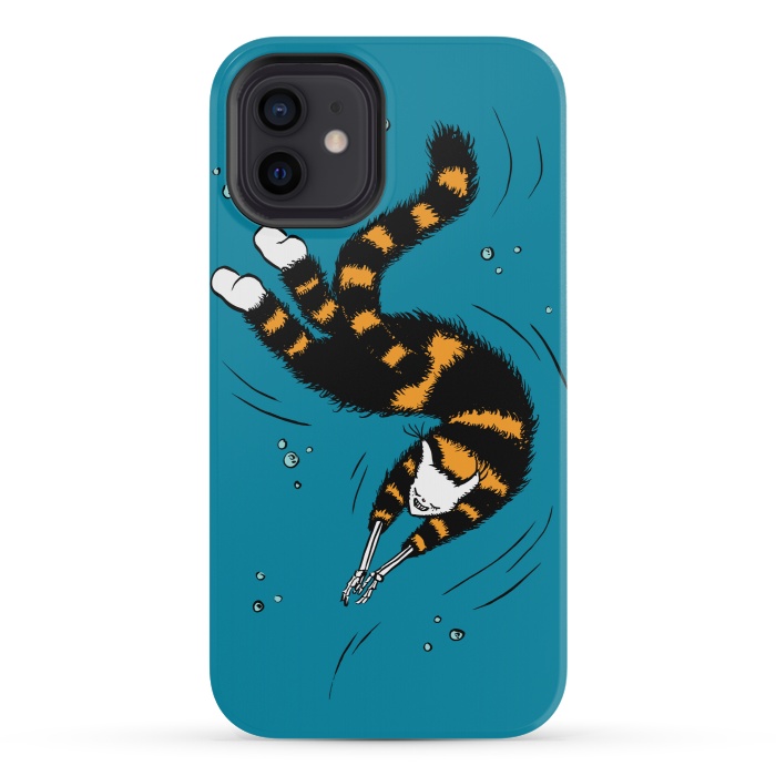 iPhone 12 mini StrongFit Funny Cat Creature With Skeleton Hands Swimming by Boriana Giormova