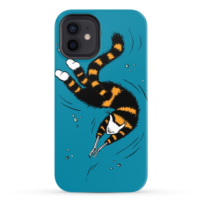 iPhone 12 StrongFit Funny Cat Creature With Skeleton Hands Swimming by Boriana Giormova
