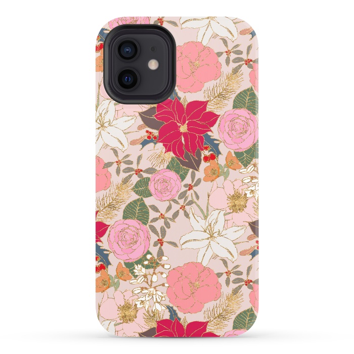 iPhone 12 StrongFit Elegant Golden Strokes Colorful Winter Floral by InovArts