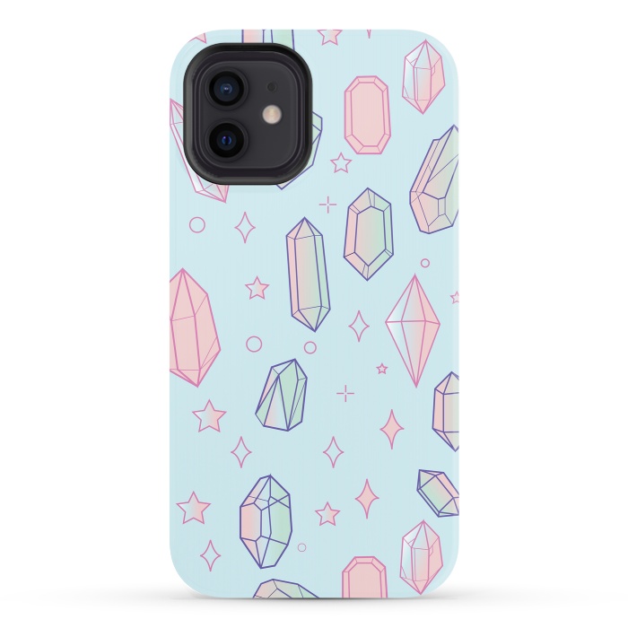 iPhone 12 StrongFit Pastel Crystal Paradise Blue & Pink by Luna Elizabeth Art