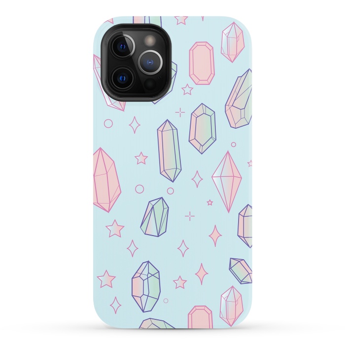 iPhone 12 Pro StrongFit Pastel Crystal Paradise Blue & Pink by Luna Elizabeth Art