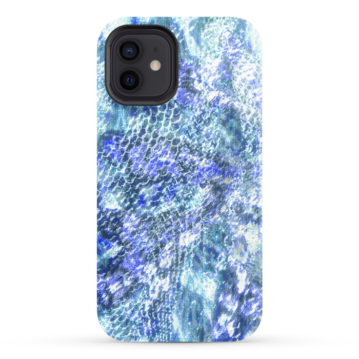 iPhone 12 StrongFit Blue watercolor snake skin pattern by Oana 