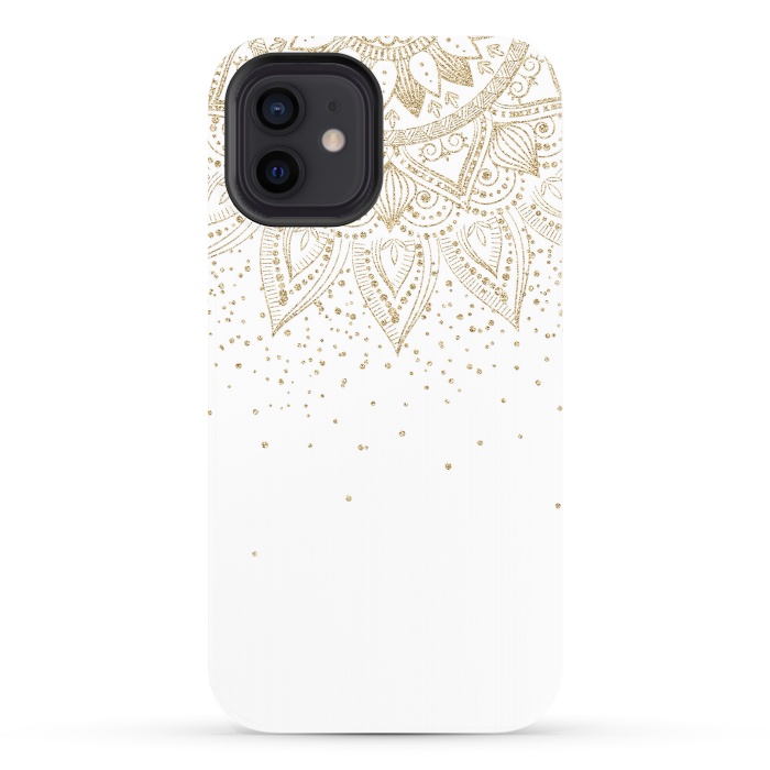 iPhone 12 StrongFit Elegant Gold Mandala Confetti Design by InovArts