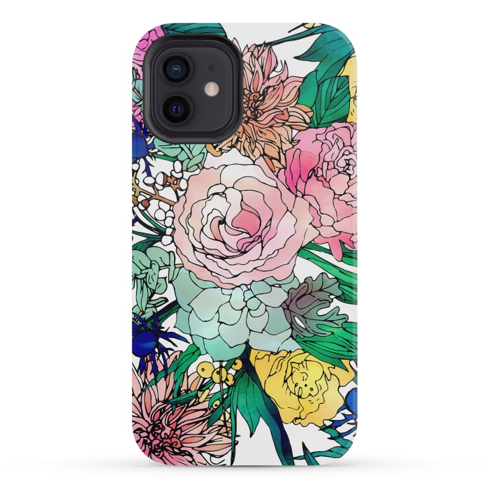 iPhone 12 mini StrongFit Stylish Colorful Watercolor Floral Pattern by InovArts