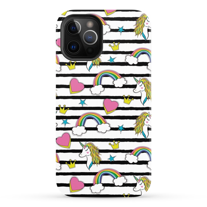 iPhone 12 Pro StrongFit Unicorns Rainbows and Hearts by ArtsCase