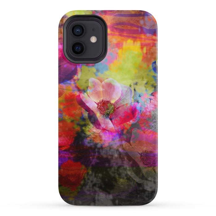 iPhone 12 mini StrongFit Floral multicolour abstract digital flowers pink by Josie