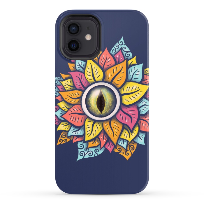 iPhone 12 StrongFit Colorful Reptile Eye Flower Fun Weird Digital Art by Boriana Giormova