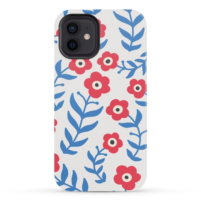 iPhone 12 mini StrongFit Red flowers and blue leaves by Winston