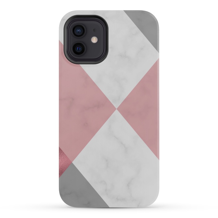 iPhone 12 mini StrongFit Gray and Rose Marble Geometric design by ArtsCase