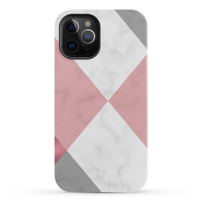 iPhone 12 Pro StrongFit Gray and Rose Marble Geometric design by ArtsCase