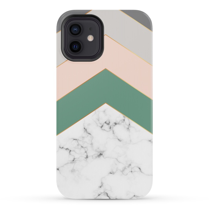 iPhone 12 mini StrongFit Green Rose and Gray Marble Geometric Design with gold lines by ArtsCase