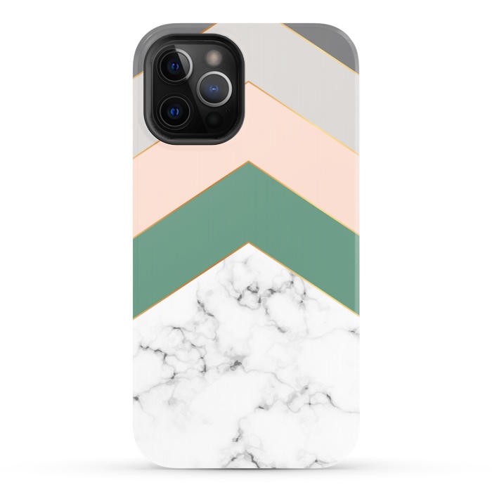 iPhone 12 Pro StrongFit Green Rose and Gray Marble Geometric Design with gold lines by ArtsCase