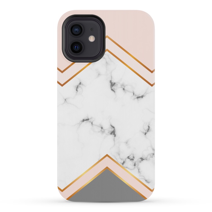 iPhone 12 mini StrongFit Marble with geomtric figures and gold lines by ArtsCase