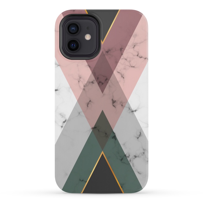 iPhone 12 mini StrongFit New Marble design with triangular figure and gold lines by ArtsCase