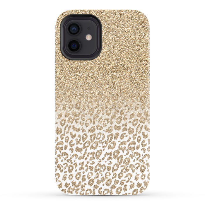 iPhone 12 StrongFit Trendy Gold Glitter and Leopard Print Gradient Design by InovArts