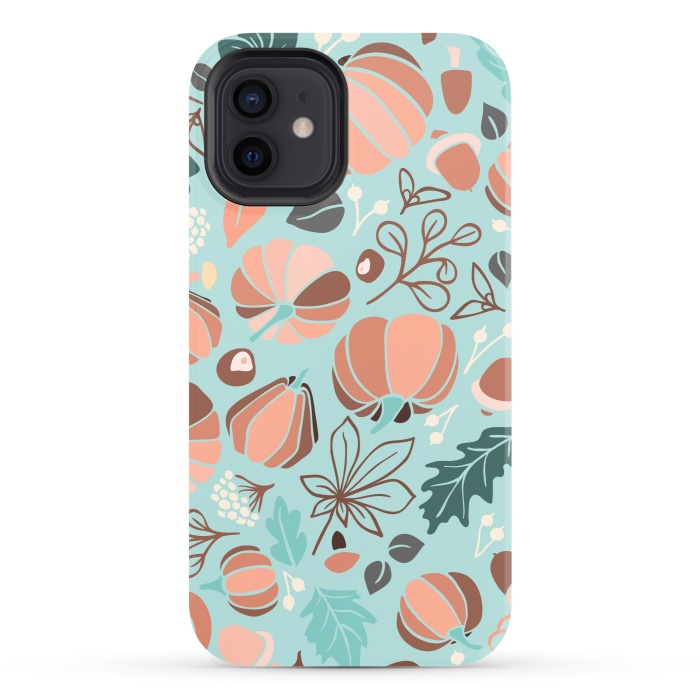 iPhone 12 StrongFit Fall Fruits in Mint and Orange by Paula Ohreen