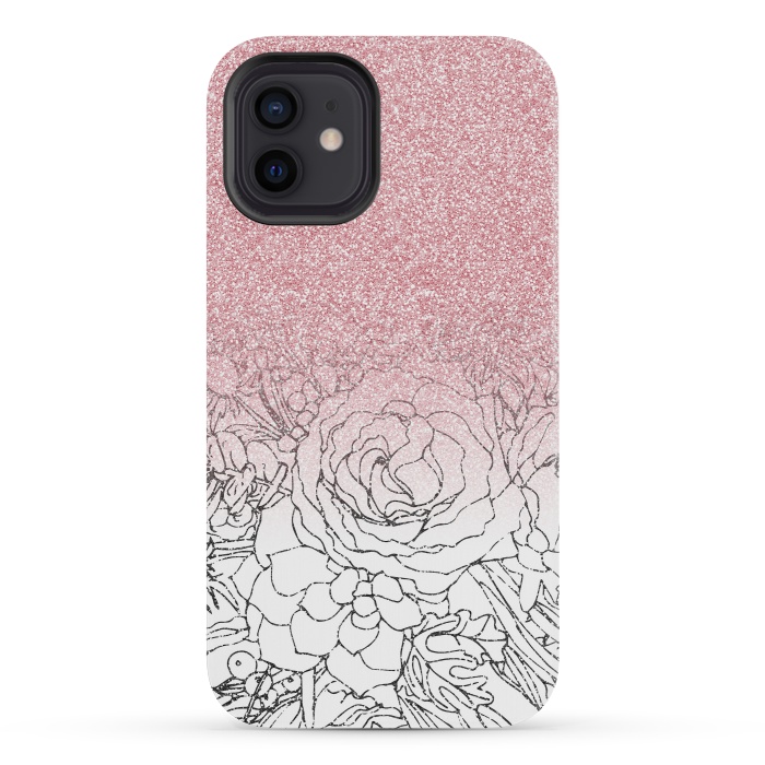 iPhone 12 mini StrongFit Elegant Floral Doodles Pink Gradient Glitter Image by InovArts