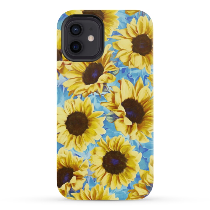 iPhone 12 mini StrongFit Dreamy Sunflowers on Blue by Micklyn Le Feuvre
