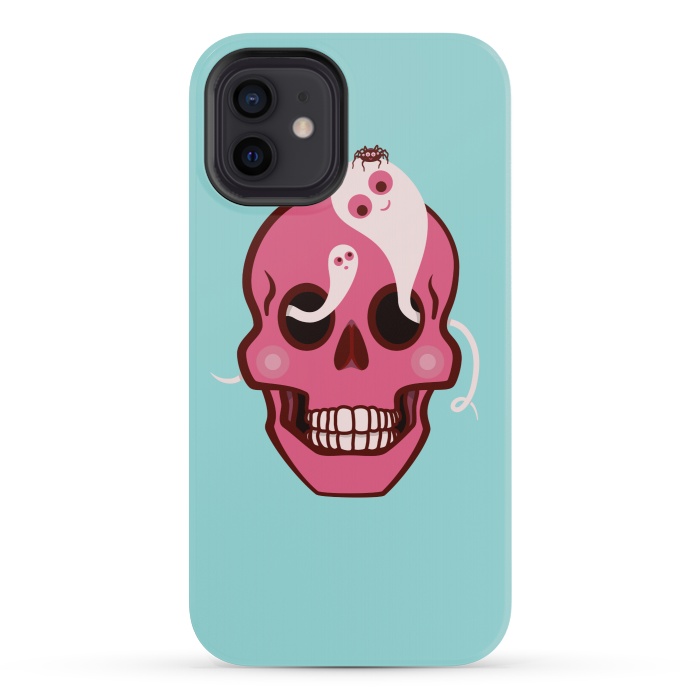 iPhone 12 mini StrongFit Cute Pink Skull With Spider And Ghosts In Eyes by Boriana Giormova