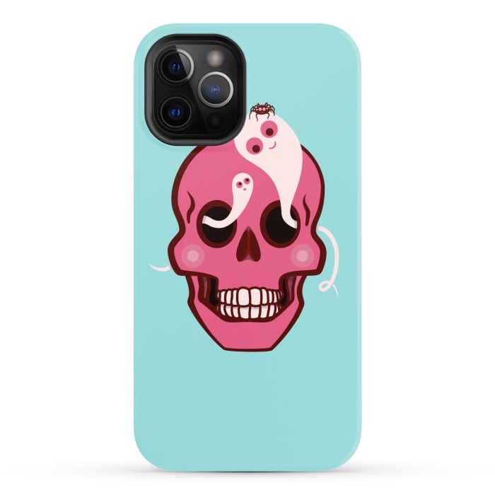iPhone 12 Pro StrongFit Cute Pink Skull With Spider And Ghosts In Eyes by Boriana Giormova
