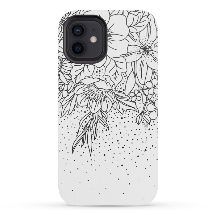 iPhone 12 mini StrongFit Cute Black White floral doodles and confetti design by InovArts
