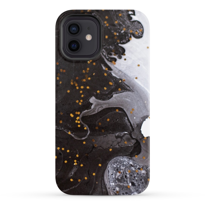 iPhone 12 StrongFit glitter marble black white by haroulita