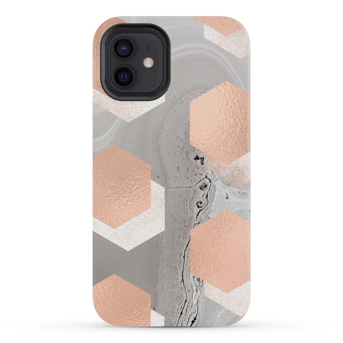 iPhone 12 mini StrongFit rose gold marble by haroulita