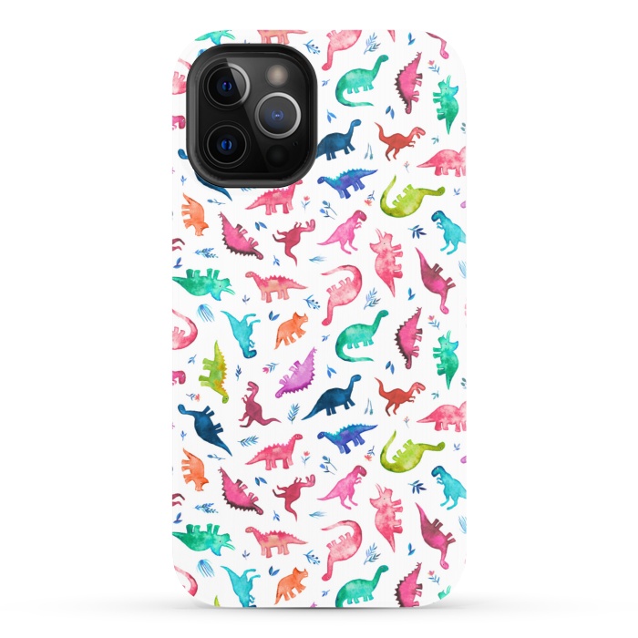 iPhone 12 Pro StrongFit Tiny Ditsy Watercolor Dinosaurs in Rainbow Colors by Micklyn Le Feuvre